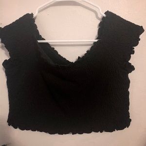 black off the shoulder smocked crop top